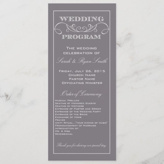 Chic moderne Gris Gris Programme de mariage (Devant)