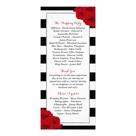 Chic Moderne Luxe Red Roses Programme de mariage (Dos)