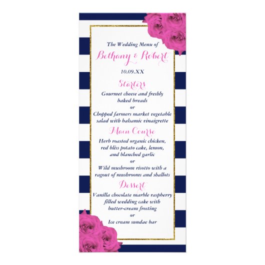 Chic Moderne Luxe Roses Rose Mariage Menu (Devant)