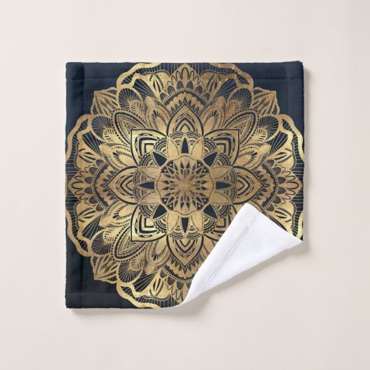 Chic Moderne Marine Blue Gold Mandala (Gant de toilette)