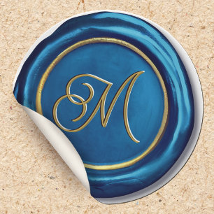 Chic Moderne Monogramme Bleu & Or Stickers Cire Sc
