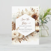 Chic moderne rustieke bruiloft save the date (Staand voorkant)