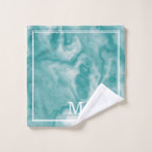Chic Moderne Turquoise Et Bleu Dusty Marbre Monogr (Gant de toilette)
