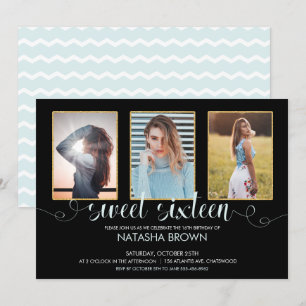 Chic Moderne Typografie Sweet 16 Verjaardagsfoto Kaart