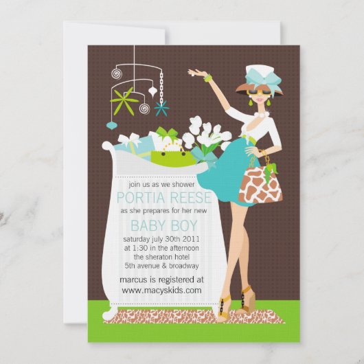 Chic Mom Crib Baby Boy Shower Invitation (Devant)