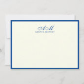 Chic Monogram 2 Border Navy Blue Ivory Notitiekaartje (Voorkant)