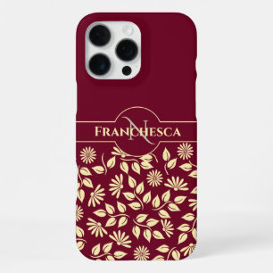 Chic Monogram Aangepaste naam laat Daisies Burgund iPhone 16 Pro Max Hoesje