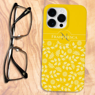 Chic Monogram Aangepaste naam laat Daisies Yellow Case-Mate iPhone 14 Pro Max Hoesje