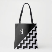 Chic Monogram Black White Geometric Zigzag Pattern Draagtas (Voorkant)