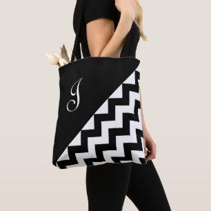 Chic Monogram Black White Geometric Zigzag Pattern Draagtas