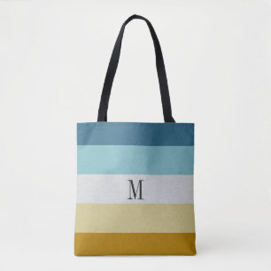 Chic Monogram Blauw Geel Wit Lederen Streep Draagtas