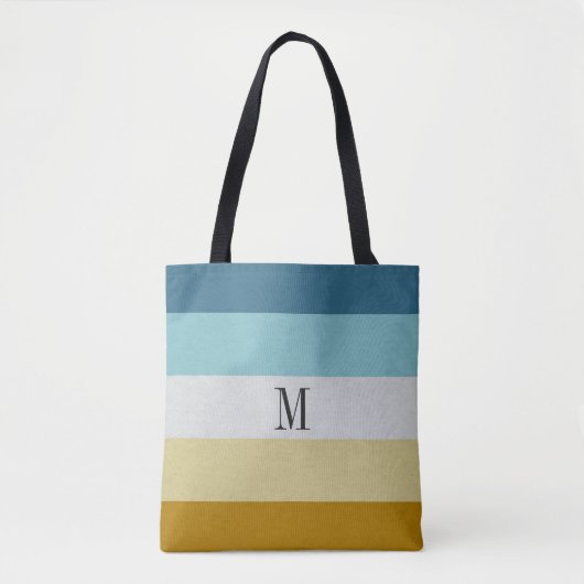 Chic Monogram Blauw Geel Wit Lederen Streep Draagtas (Voorkant)