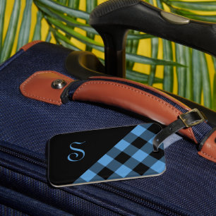Chic Monogram Blue Black Buffalo Controleer geomet Bagagelabel