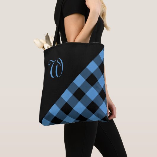 Chic Monogram Blue Black Buffalo Controleer geomet Draagtas (Dichtbij)