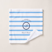 Chic Monogram Blue Stripes Nom de famille Beach Ho (Gant de toilette)
