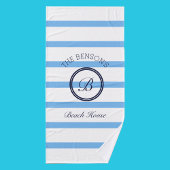 Chic Monogram Blue Stripes Nom de famille Beach Ho