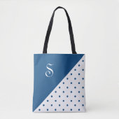 Chic Monogram Blue White Polka Dot Geometric Draagtas (Voorkant)