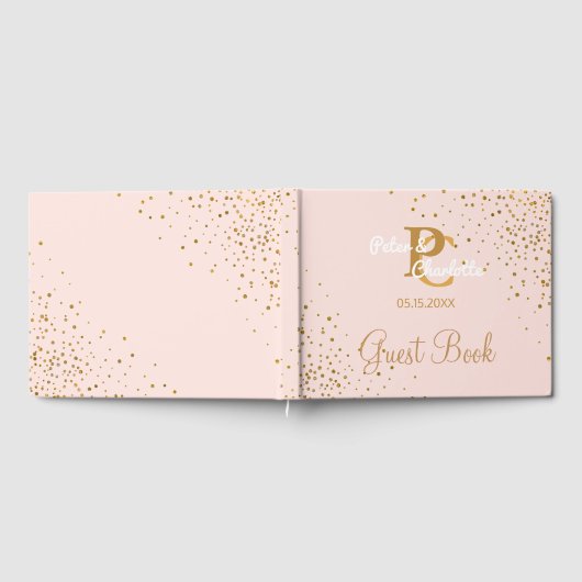 CHIC-monogram | Blush roze gouden Confetti bruilof Gastenboek (Volledig)