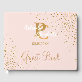 CHIC-monogram | Blush roze gouden Confetti bruilof Gastenboek