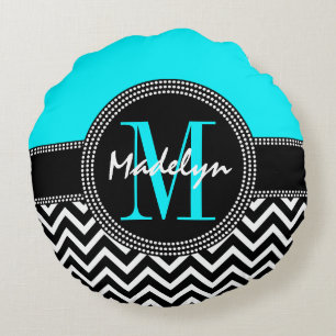 Chic Monogram Chevron - M is voor Madelyn Rond Kussen
