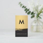 Chic Monogram Faux Metallic Gold Brushed Black Visitekaartje (Staand voorkant)
