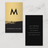 Chic Monogram Faux Metallic Gold Brushed Black Visitekaartje (Voorkant / Achterkant)