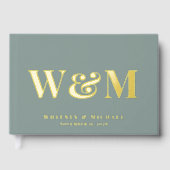 Chic Monogram Foto Sage Green Wedding Gastenboek (Voorkant)