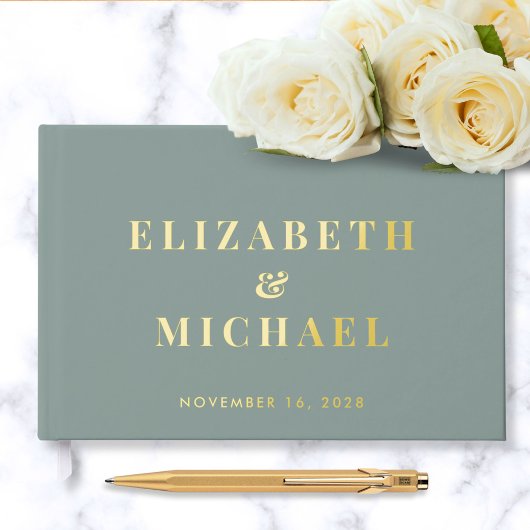 Chic Monogram Foto Sage Green Wedding Gastenboek