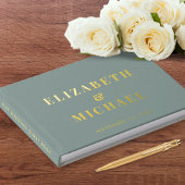 Chic Monogram Foto Sage Green Wedding Gastenboek