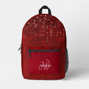 Chic Monogram Girly Hot Red Glitter Druppels Bedrukte Rugzak