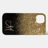 Chic Monogram Gold Glitter & Black Case-Mate iPhone Case (Achterkant (horizontaal))