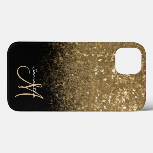 Chic Monogram Gold Glitter & Black Case-Mate iPhone Case (Achterkant (horizontaal))