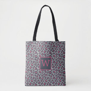 Chic Monogram Hot Pink Grey Leopard Print Patroon Draagtas