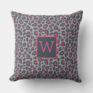 Chic Monogram Hot Pink Grey Leopard Print Patroon Kussen