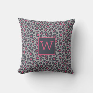 Chic Monogram Hot Pink Grey Leopard Print Patroon Kussen