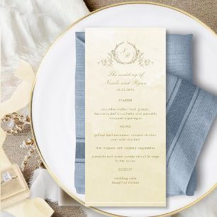 Chic Monogram Huwelijk Champagne Cream Waterverf Menu