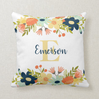 Chic Monogram Initiaal Boho Floral Pillow Kussen