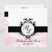 Chic Monogram Initialen Roze Damask Wedding Invite Kaart (Voorkant / Achterkant)