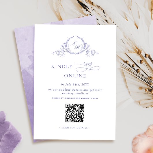 Chic Monogram Lavendel Paarse RSVP Online QR Code Informatiekaartje