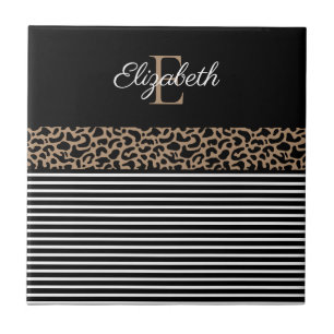 Chic Monogram Leopard Print Tegeltje