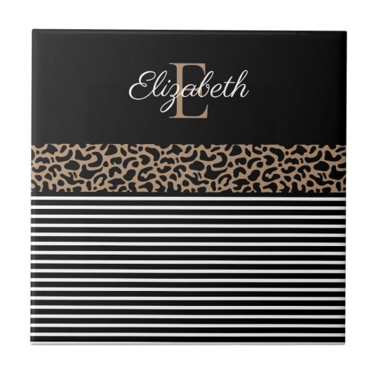 Chic Monogram Leopard Print Tegeltje (Voorkant)