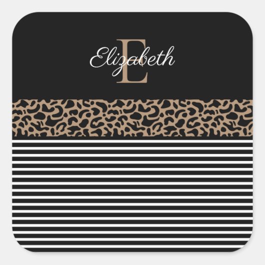 Chic Monogram Leopard Print Vierkante Sticker (Voorkant)