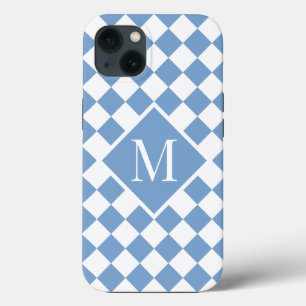 Chic Monogram Licht Blauw Gecontroleerd Patroon iPhone 13 Hoesje