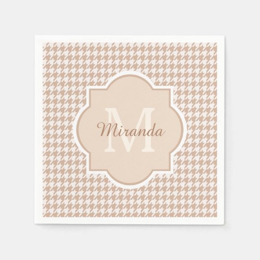 Chic Monogram Light Brown Houndstooth met naam Servet (Voorkant)