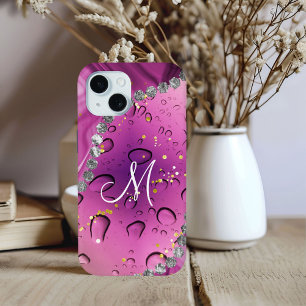 Chic Monogram M Zilver Glam Magenta Regen Druppels