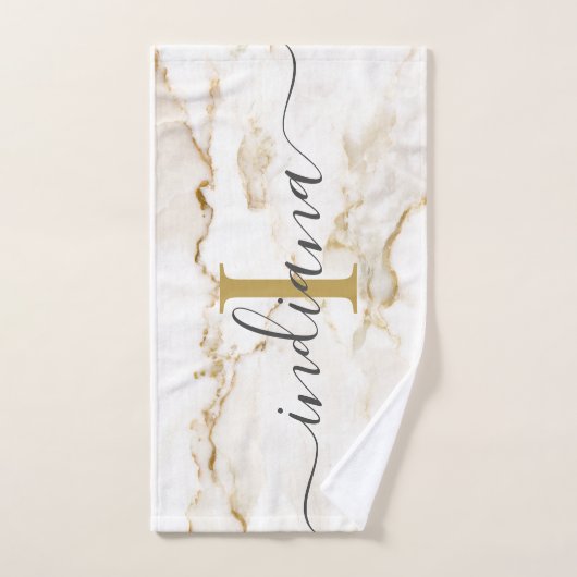 Chic Monogram Marble Look Custom Handdoek (Handdoek)