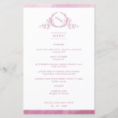 Chic Monogram Mauve Rose Watercolor Menu Mariage (Devant)