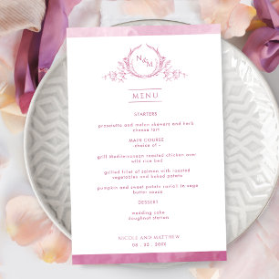 Chic Monogram Mauve Rose Watercolor Menu Mariage