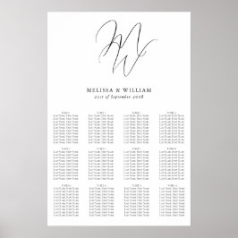 Chic Monogram Modern Zwart & Wit Trouwstoelen Poster