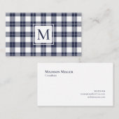 Chic Monogram Navy Blue en White Pset Pattern Visitekaartje (Voorkant / Achterkant)